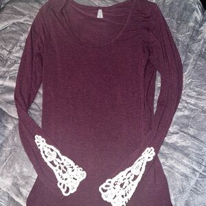 Vanity Deep Purple Long Sleeve Top with White Lace